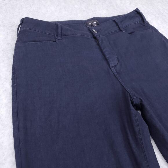 NYDJ Wide Leg Chino Trouser Pants Wmns 8 Blue Straight Linen Blend Casual Work - Picture 9 of 11